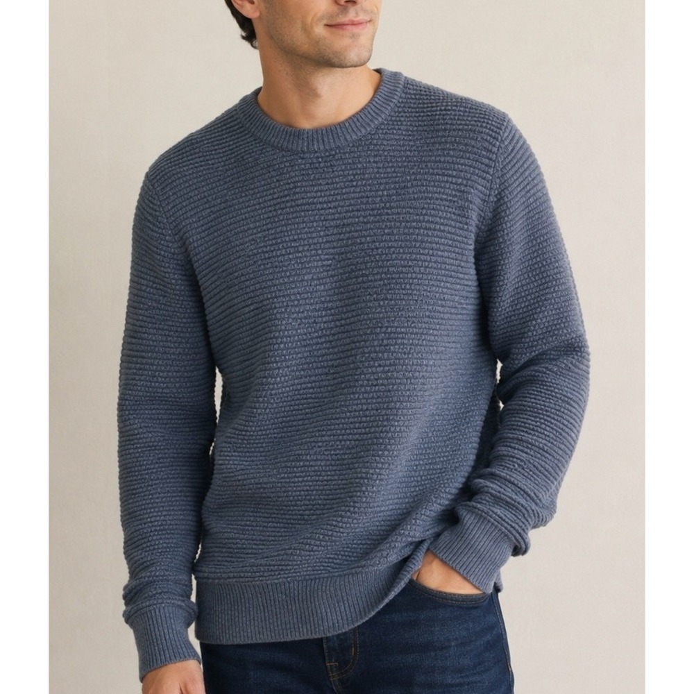 GAP Lambswool Heavyweight Pullover Sweater Textured Knit Slate Blue Mens Sz XL